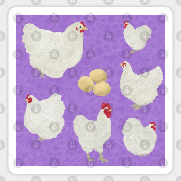 White Orpington Chicken Purple Sticker by TrapperWeasel